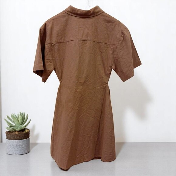 NWT Moon River Short Sleeve Button Front Cut-out Shirred Shirt Mini Dress - Picture 7 of 7